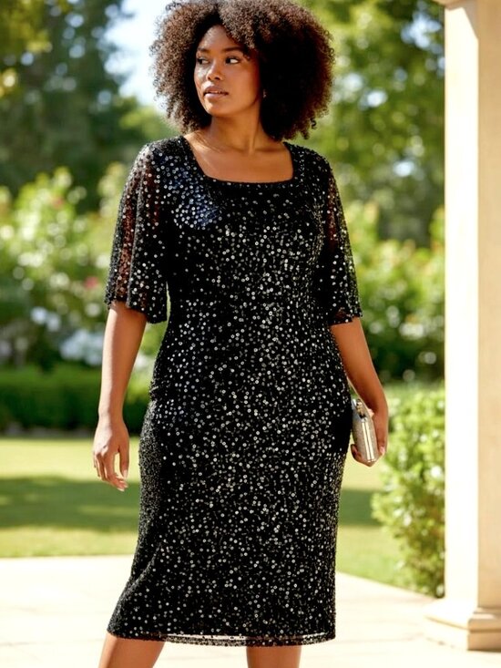 A.J. Bari Dresses & Skirts - Vintage A.J. Bari Black Embellished Square Neck S/S Formal Dress Size 22 GUC